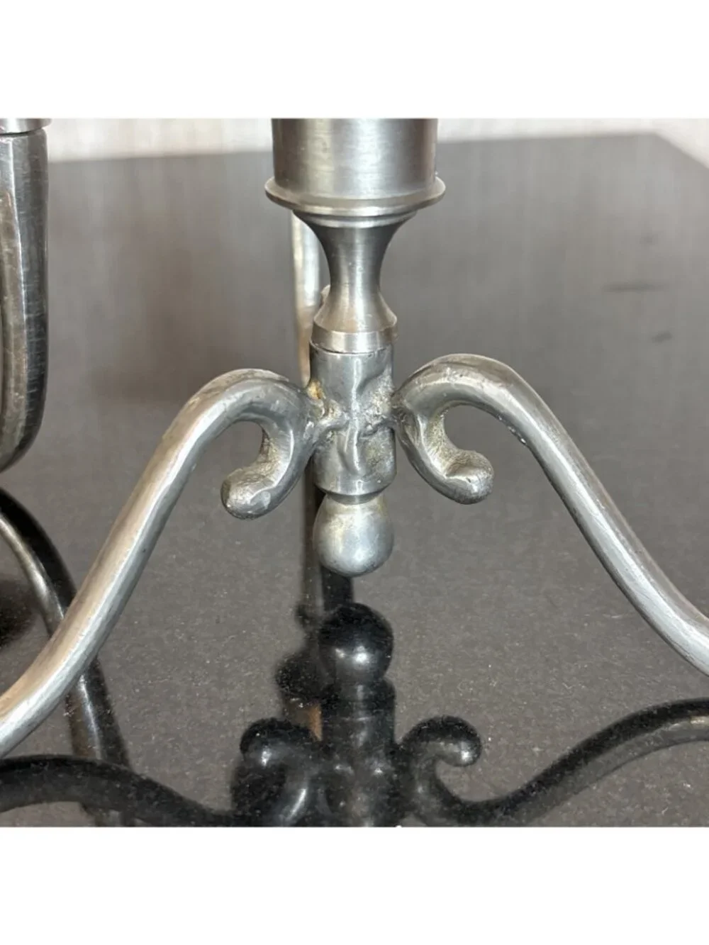 Vintage Candelabra Taper Candle Holder Set Silvertone Metal Ornate Scroll Arm